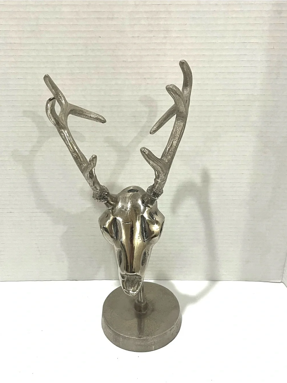 Silver Deer Antler Head Sculpture Stand - Decorative Accent